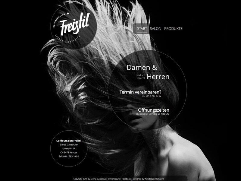 Website von Coiffeuersalon Freistil in der Schweiz.